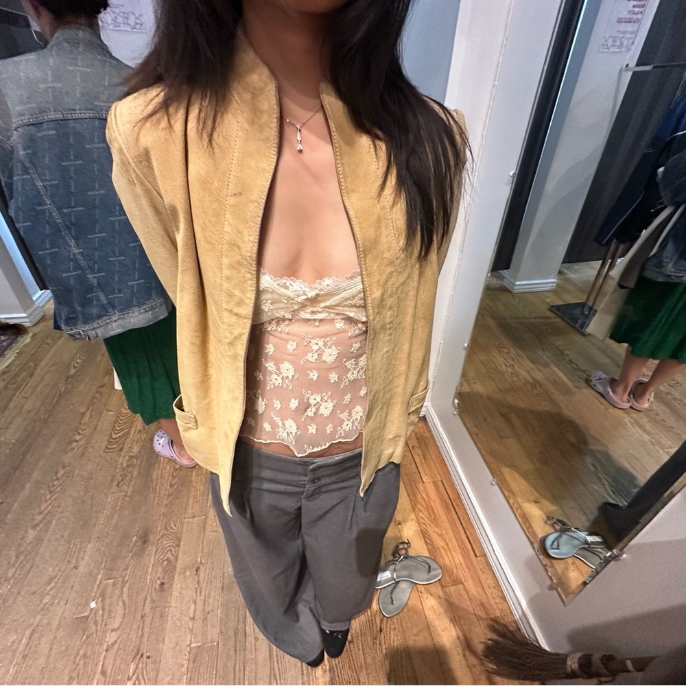 Genuine Leather Suede Jacket in Camel